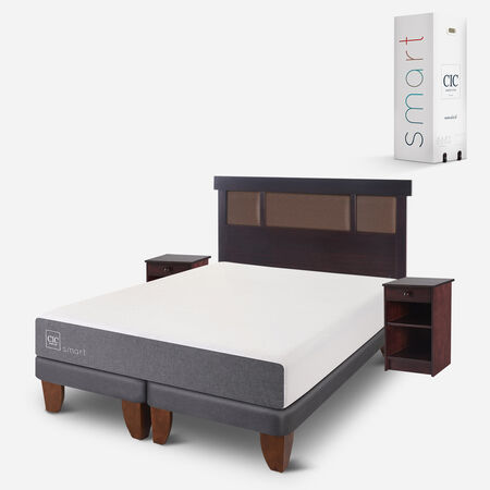 Cama Europea 2 Plazas Smart Base Dividida + Set Dublín Chocolate