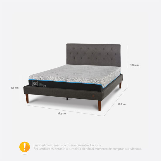 Cama Europea Curve 2 Plazas Smart Green + Respaldo Kavery