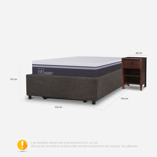 Cama Space Box 1.5 Plazas Ortopedic Advance + Velador New Torino