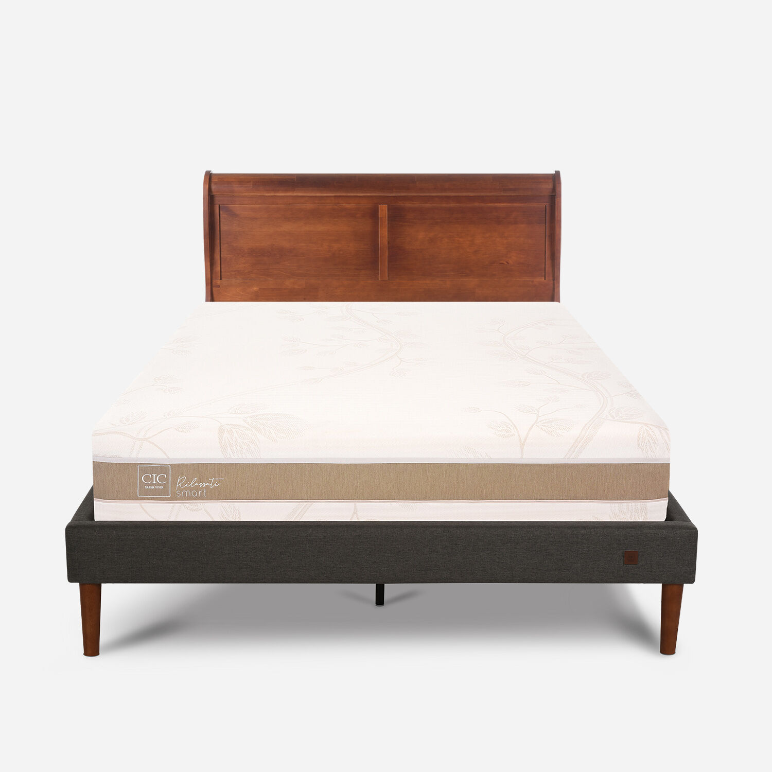Cama Europea Curve 2 Plazas Rilassati Infinity + Respaldo Mir&oacute; Caramel