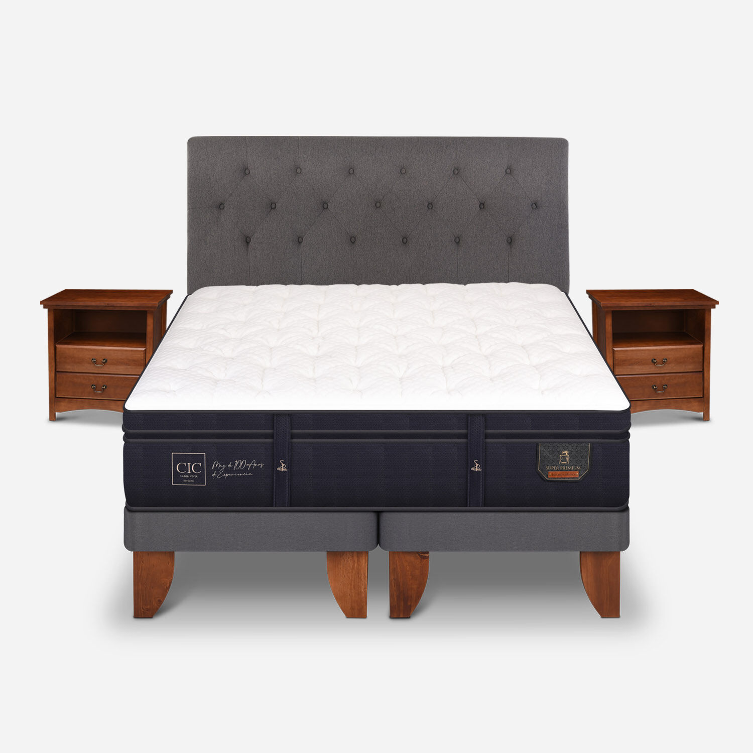 Cama Europea 2 Plazas Super Premium Base Dividida + Set Kavery