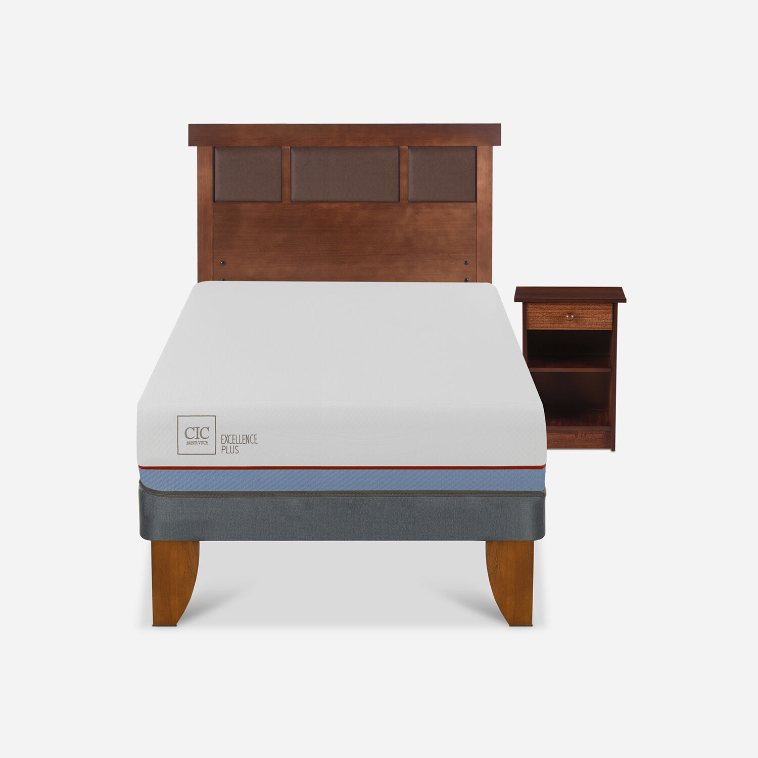 Cama Europea 1,5 Plazas Excellence Plus + Set Dubl&iacute;n Caramel