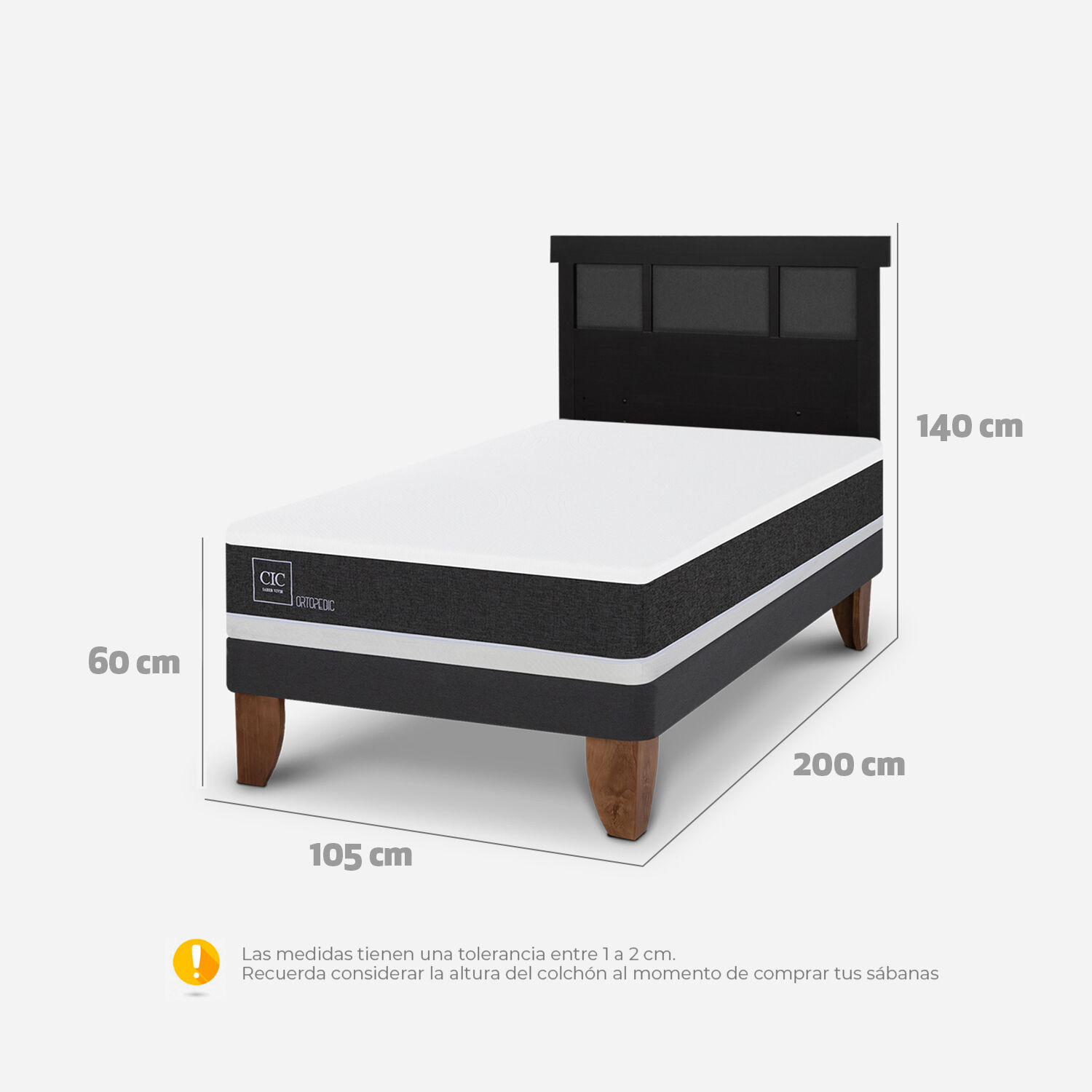 Cama Europea 1,5 Plazas Ortopedic + Respaldo Dublín Negro