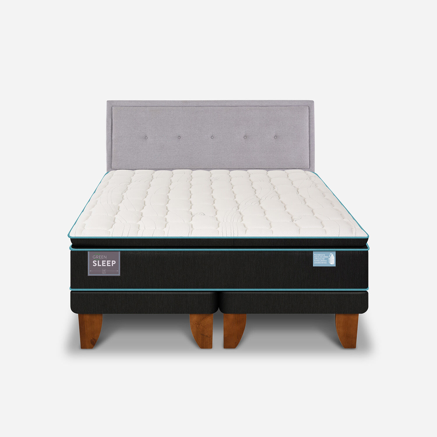 Cama Europea King Green Sleep + Respaldo Ganges