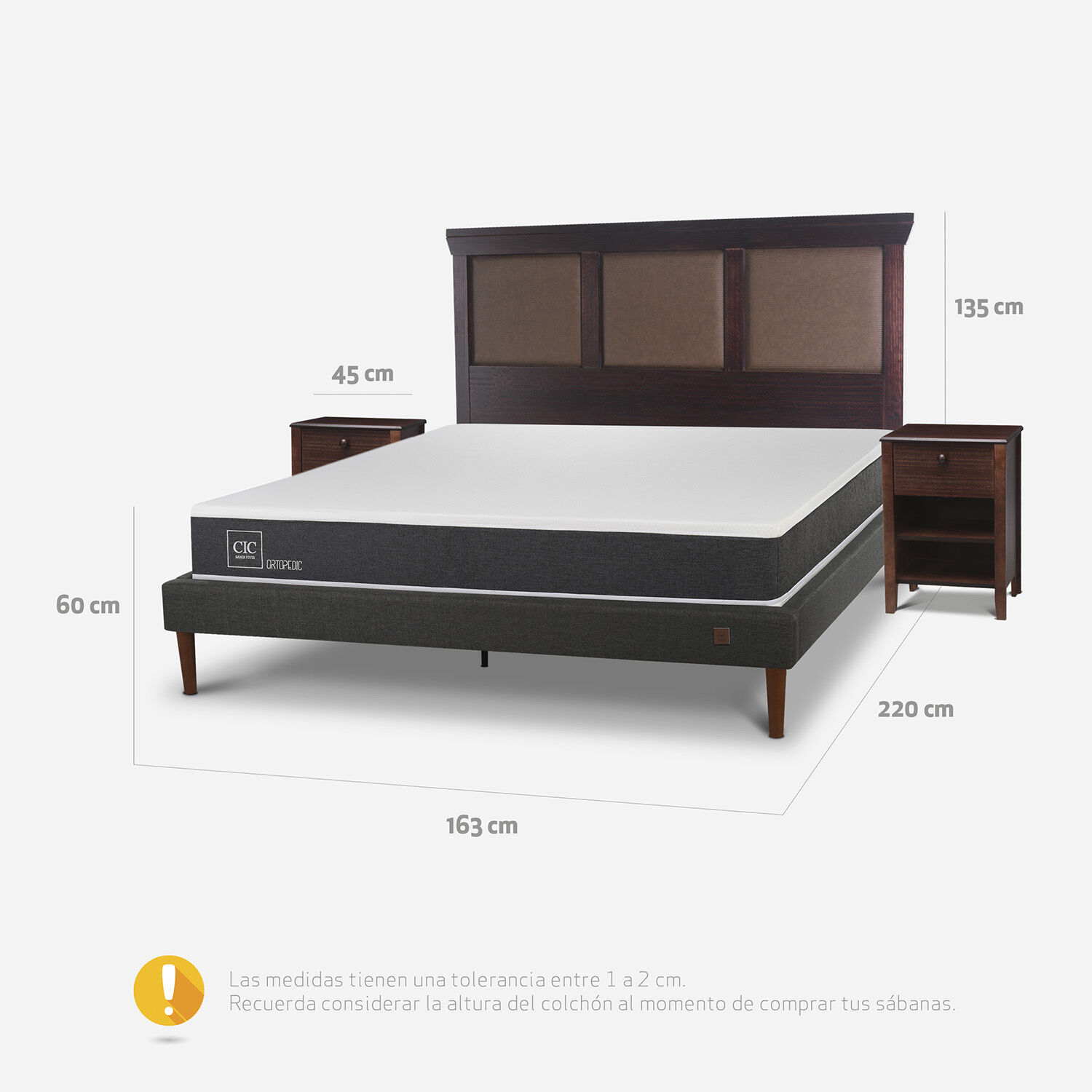 Cama Europea Curve 2 Plazas Ortopedic + Set Torino Chocolate