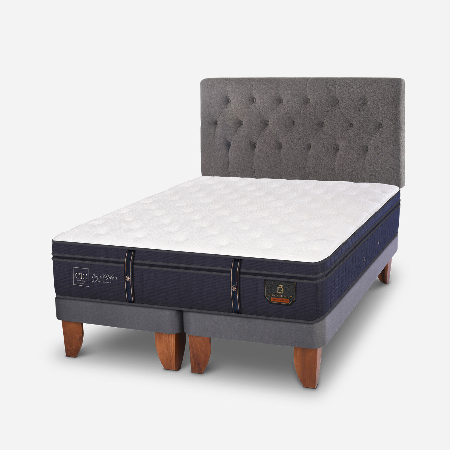 Cama Europea 2 Plazas Grand Premium Base Dividida + Respaldo Kavery