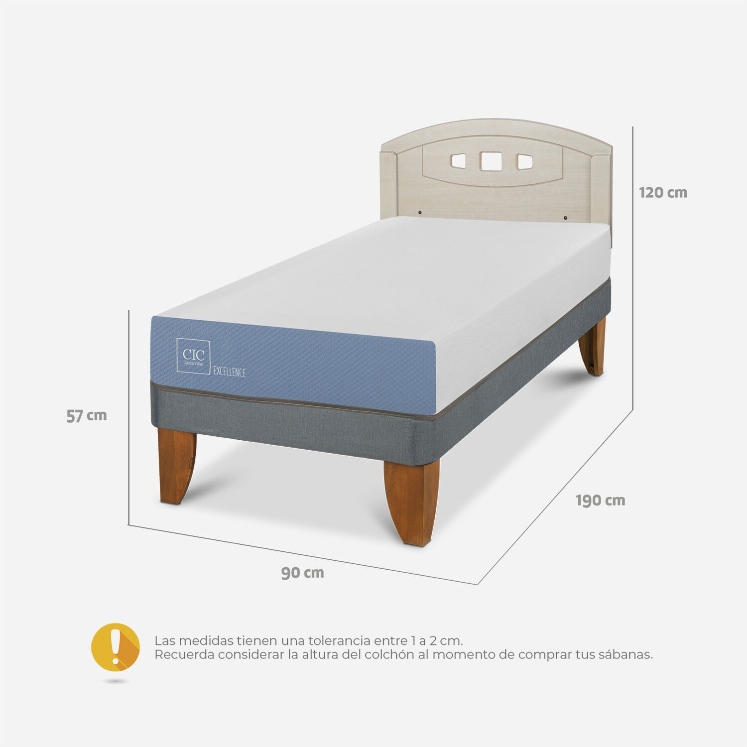 Cama Europea 1 Plaza Excellence + Respaldo Gales Alpino