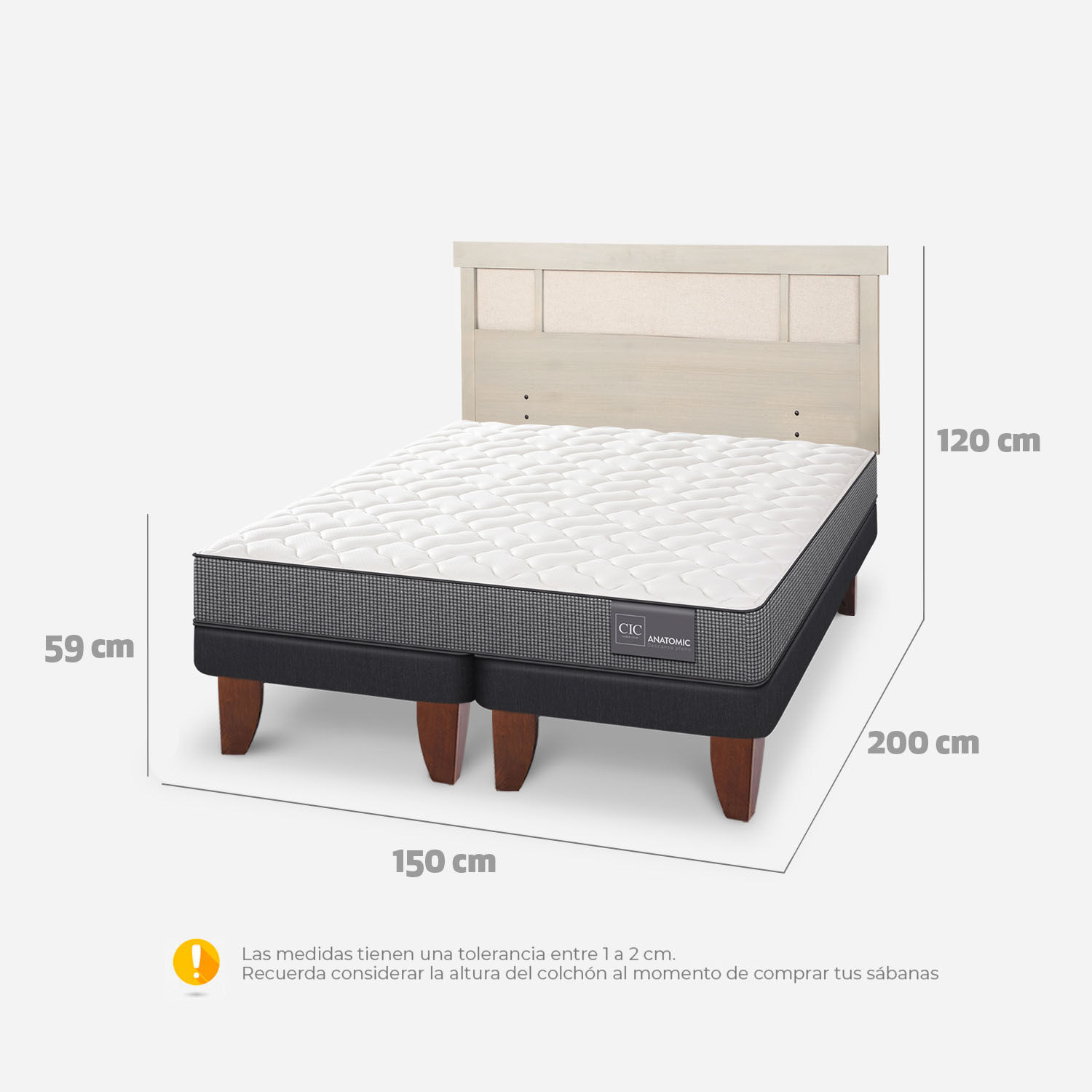 Cama Europea 2 Plazas Anatomic Base Dividida + Respaldo Dublín Alpino