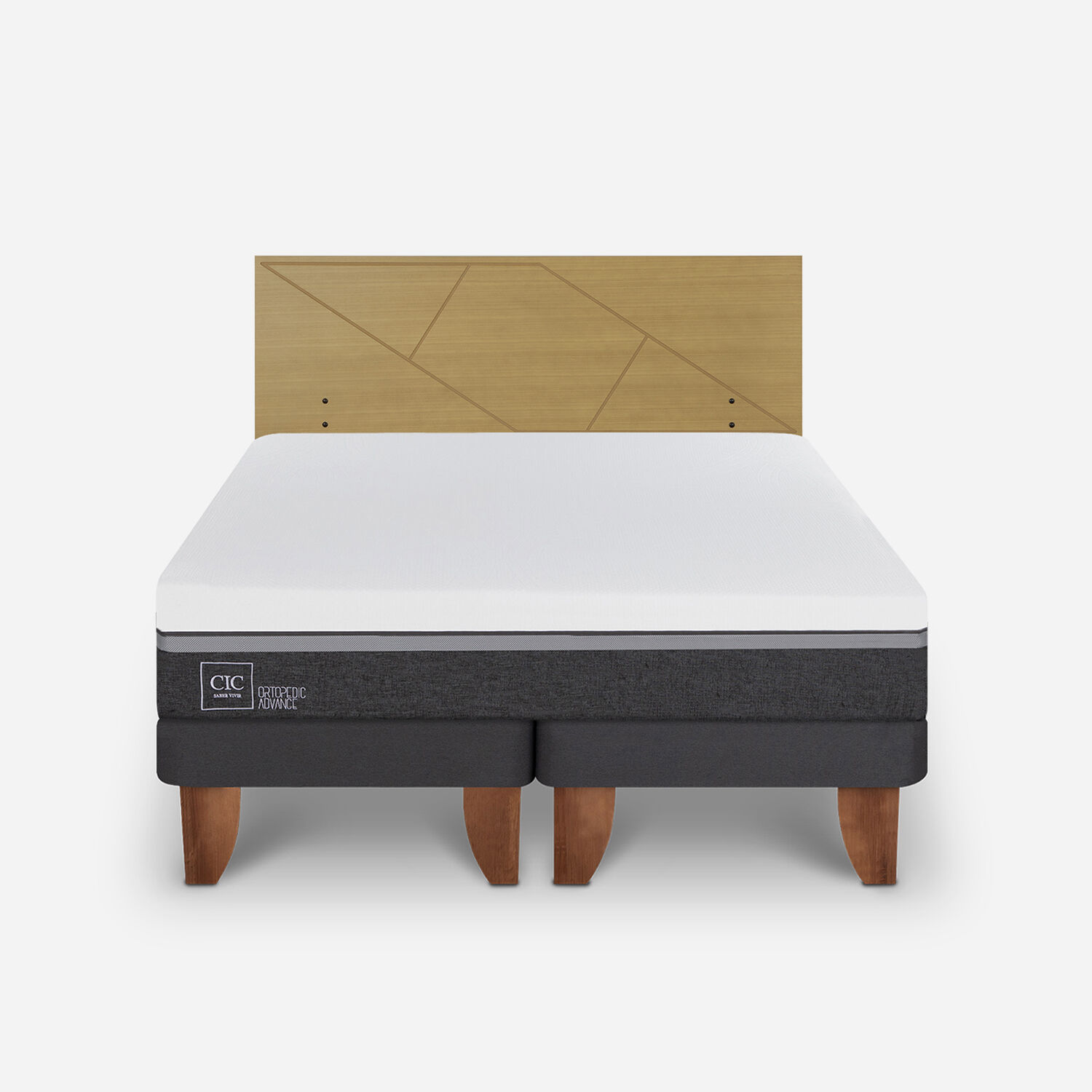 Cama Europea King Ortopedic Advance + Respaldo Villarrica Mostaza