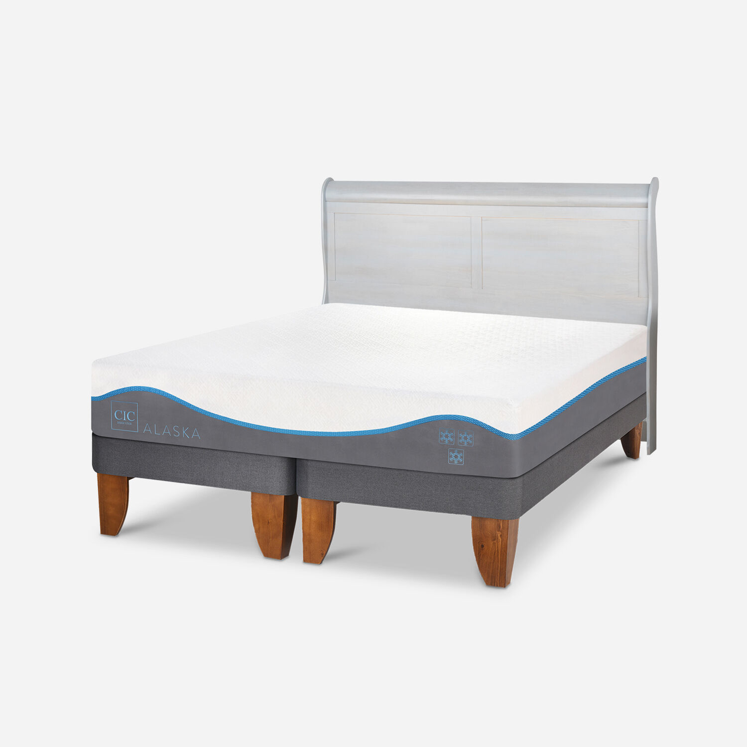 Cama Europea 2 Plazas Alaska Base Dividida + Respaldo Miró Alpino