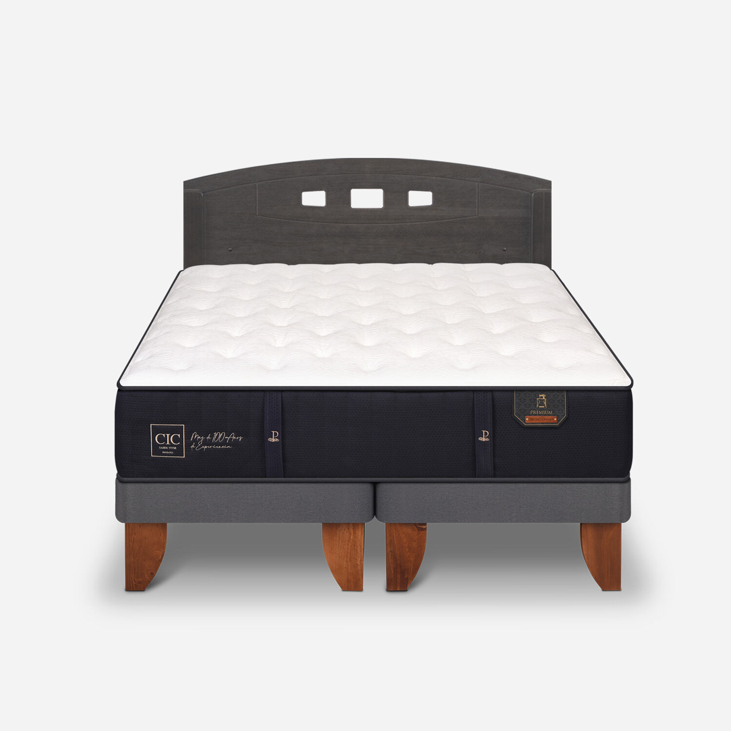 Cama Europea 2 Plazas Premium Base Dividida + Respaldo Gales Gris