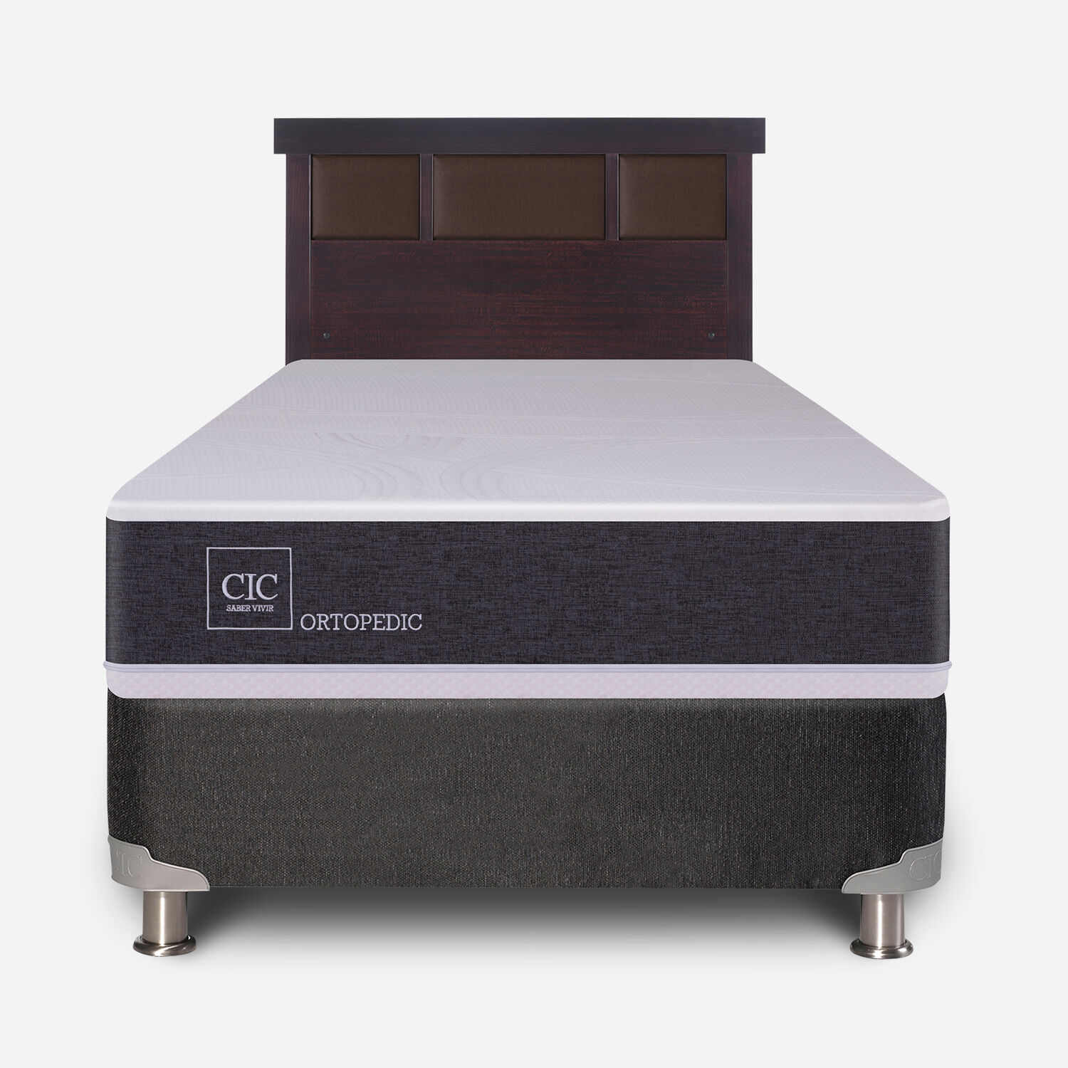 Box Spring 1 Plaza Ortopedic 5 Zonas + Respaldo Dubl&iacute;n Chocolate