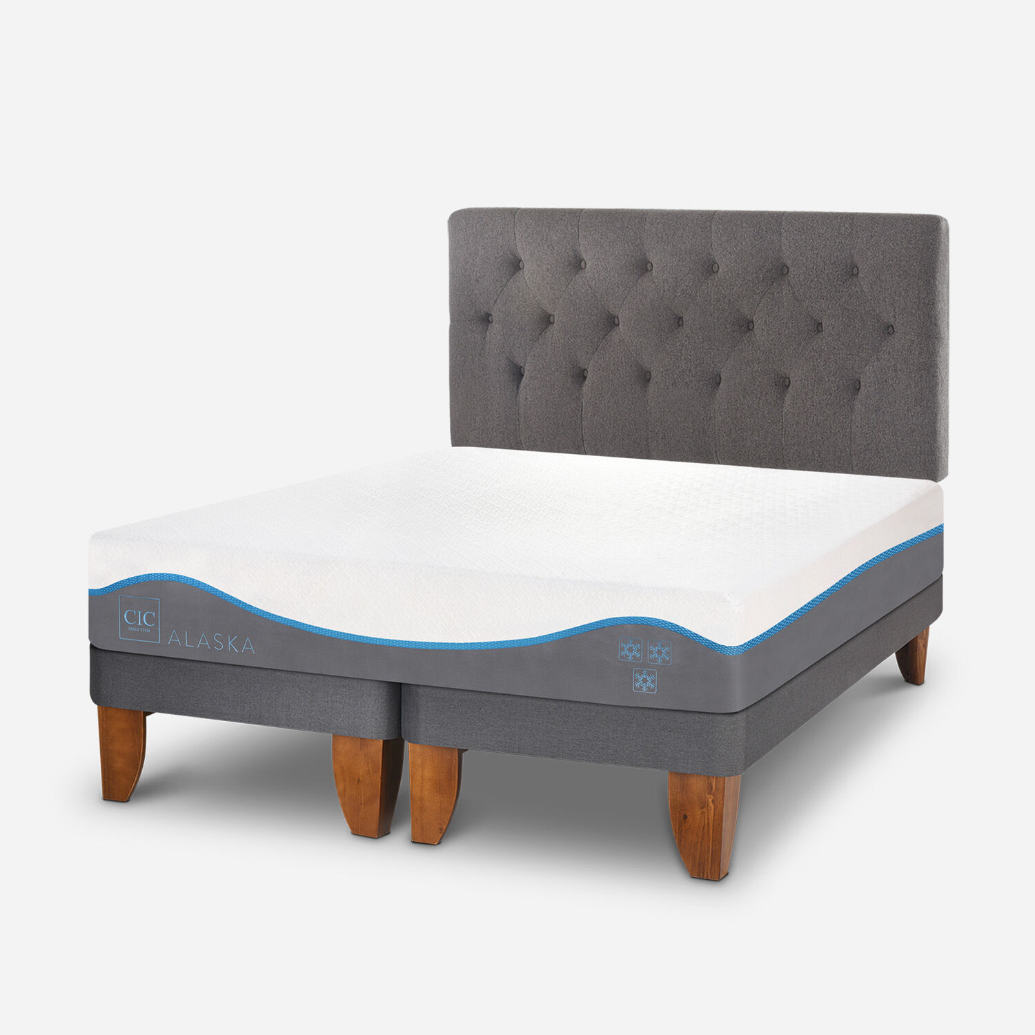 Cama Europea 2 Plazas Alaska Base Dividida + Respaldo Kavery