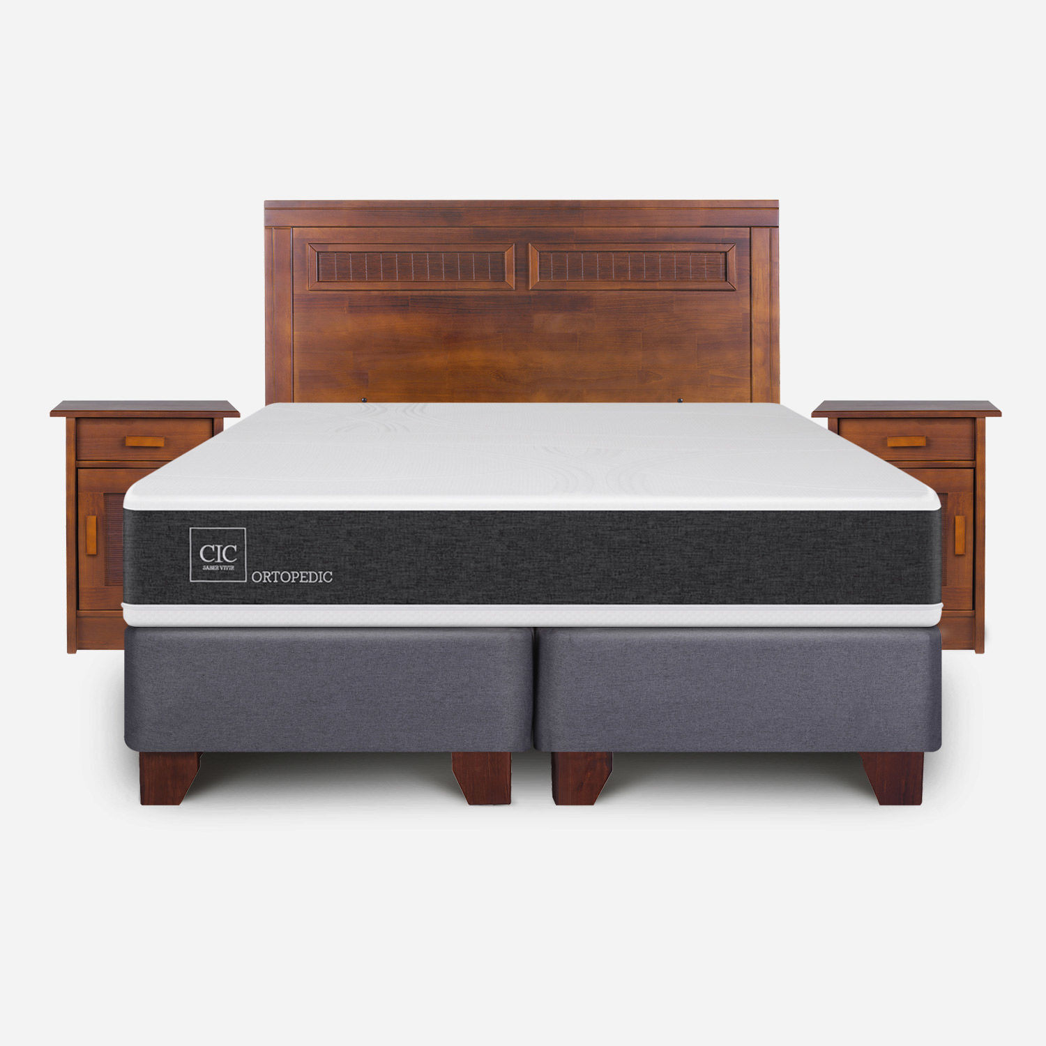 Box Spring 2 Plazas Ortopedic Base Dividida + Set Mil&aacute;n Caramel