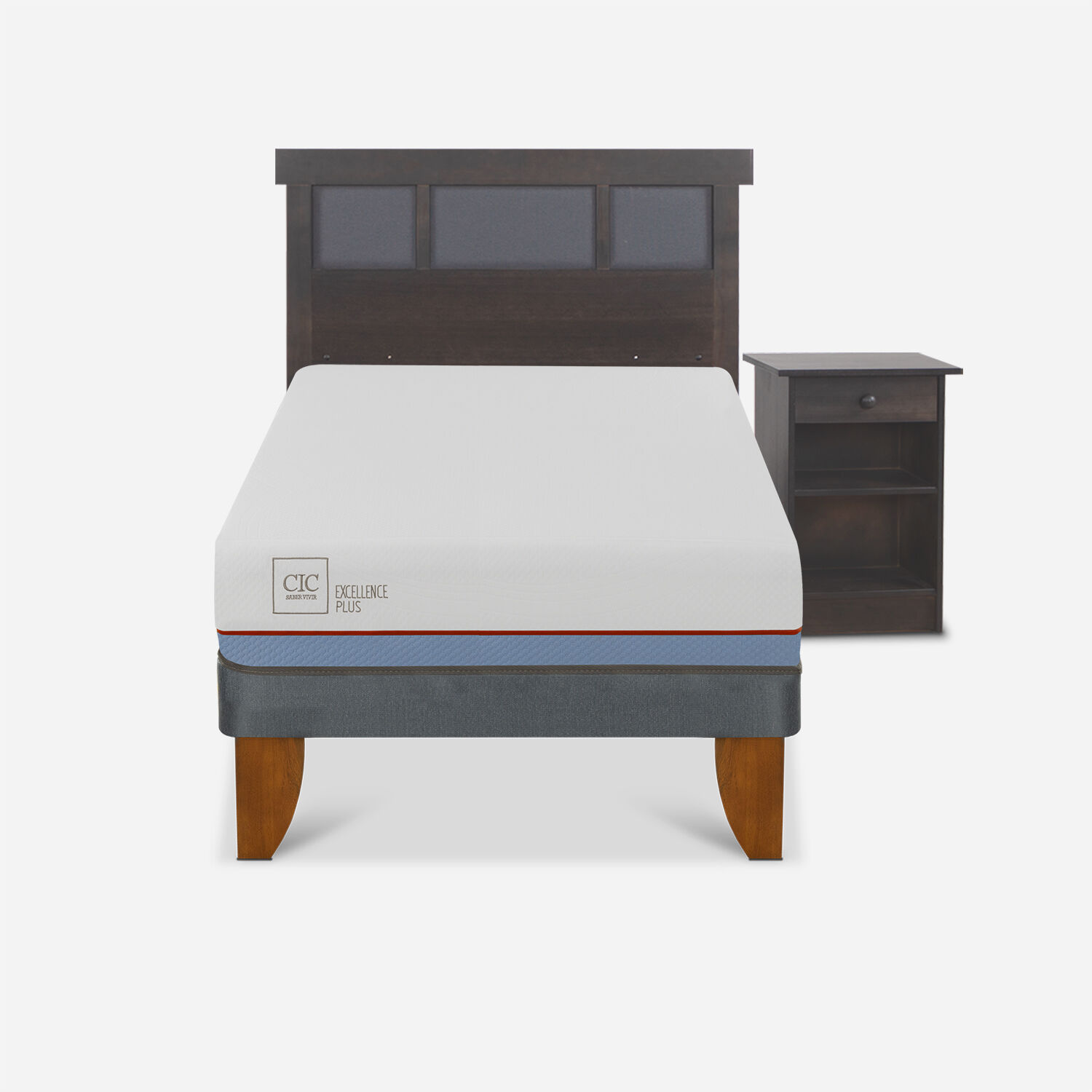 Cama Europea 1,5 Plazas Excellence Plus + Set Dubl&iacute;n Gris