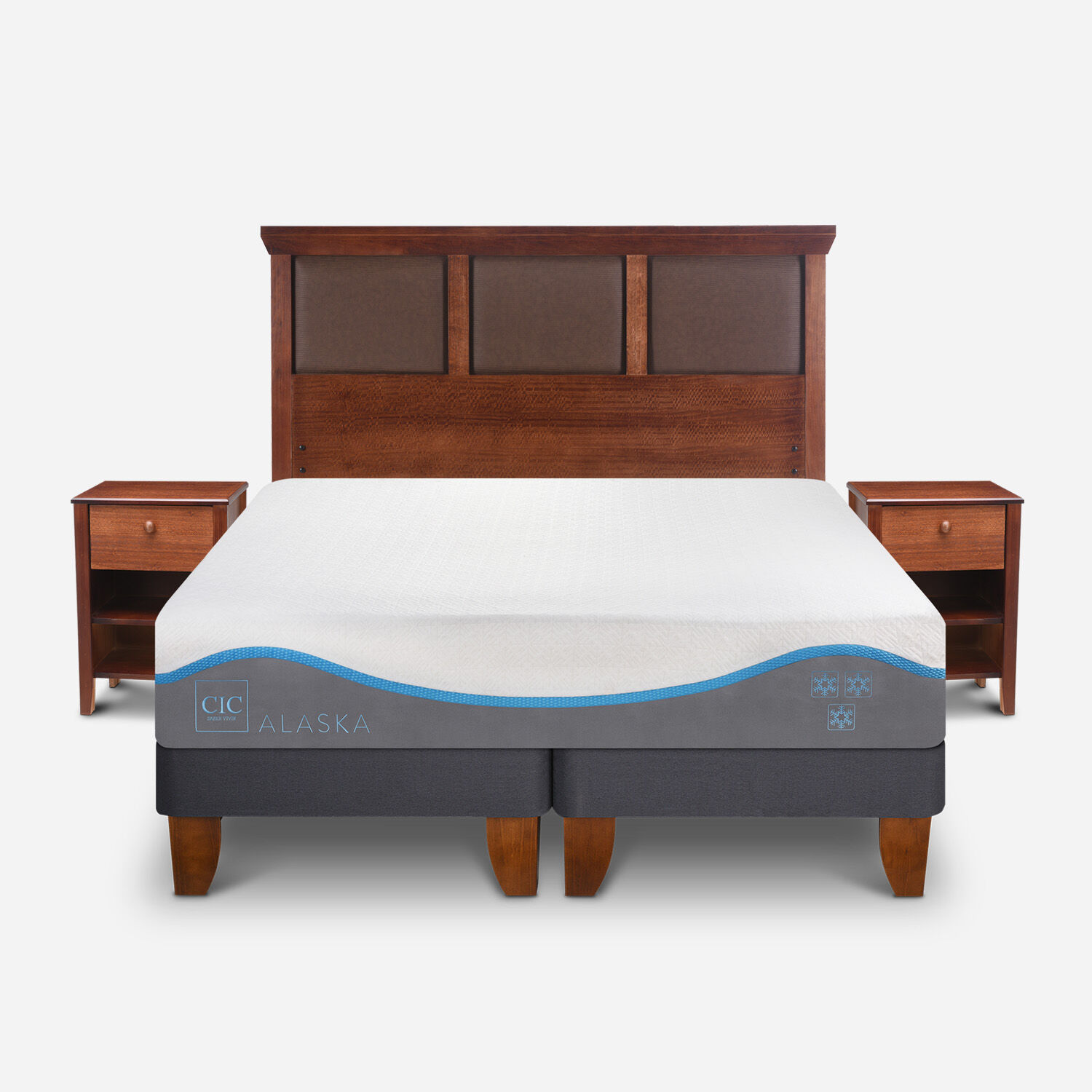 Cama Europea 2 Plazas Alaska + Set Torino Caramel