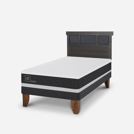 Cama Europea 1,5 Plazas Ortopedic + Respaldo Dubl&iacute;n Gris