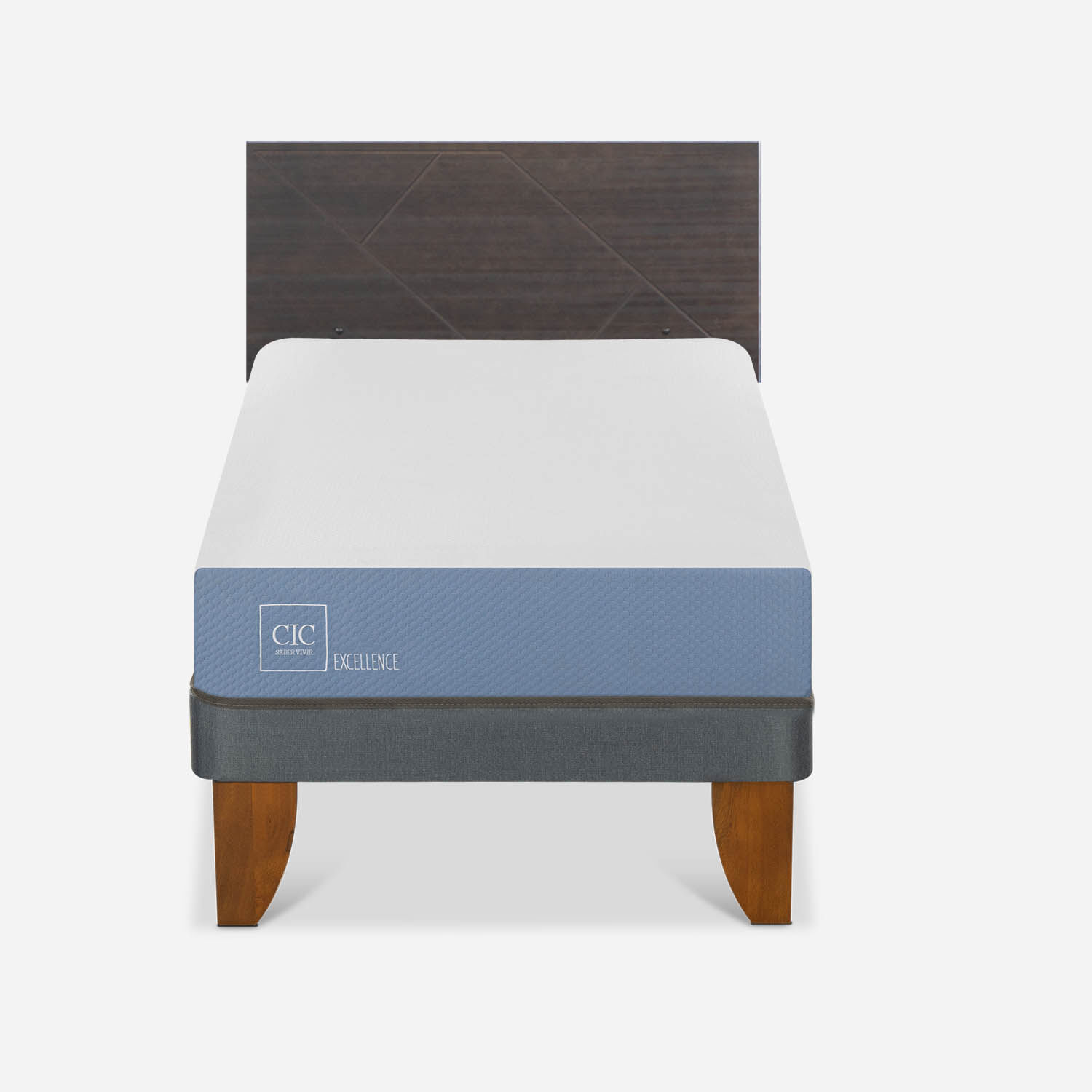 Cama Europea 1 Plaza Excellence + Respaldo Villarrica Gris