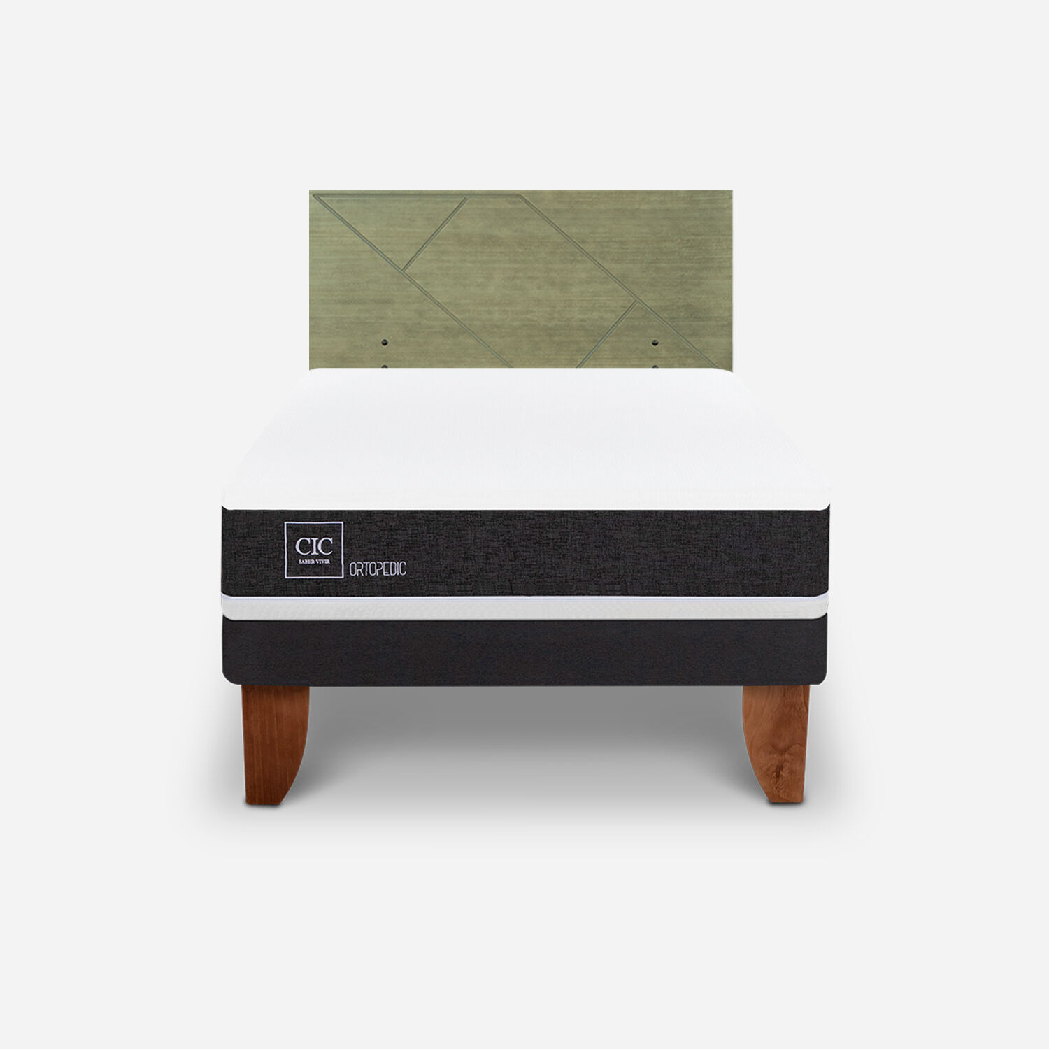 Cama Europea 1,5 Plazas Ortopedic + Respaldo Villarrica Olivo