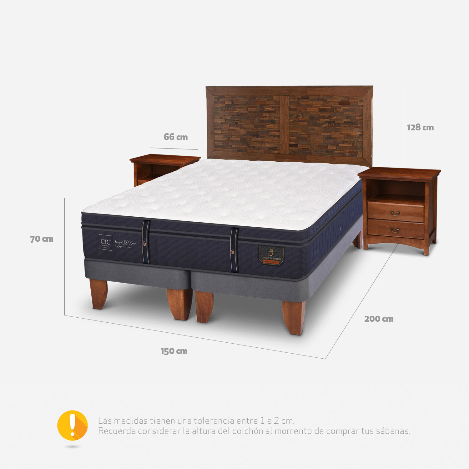 Cama Europea 2 Plazas Grand Premium Base Dividida + Set Antique