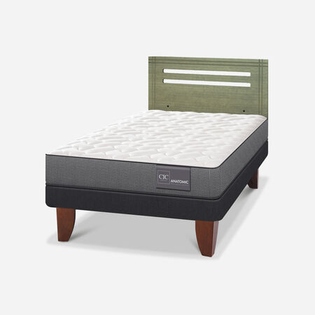 Cama Europea 1,5 Plazas Anatomic + Respaldo Múnich Olivo