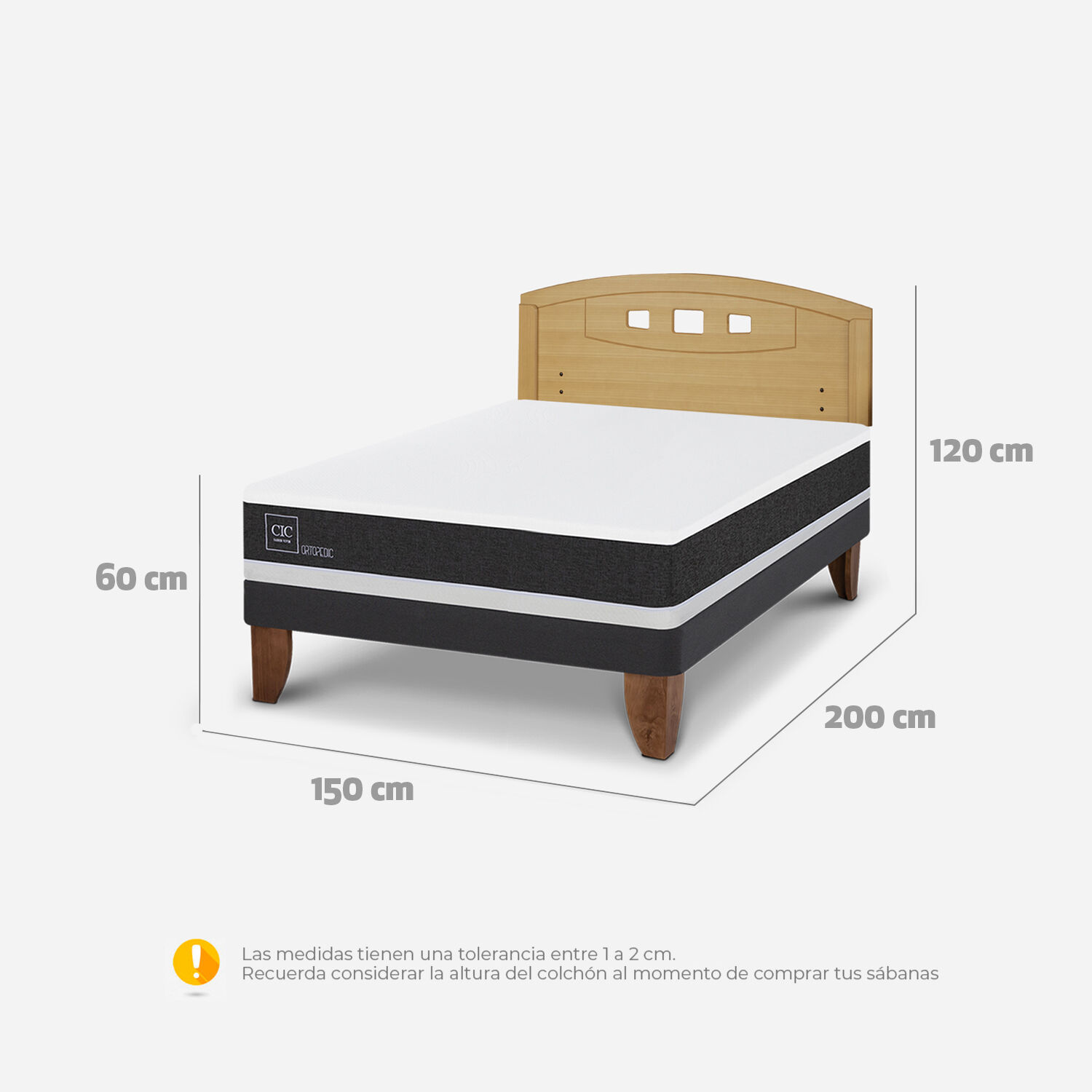 Cama Europea 2 Plazas Ortopedic Base Normal + Respaldo Gales Mostaza