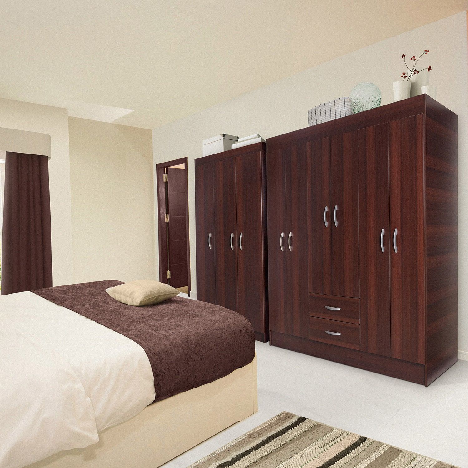 Cl&oacute;set 6 Puertas 2 Cajones Trancura Chocolate + Cl&oacute;set Pasco Chocolate