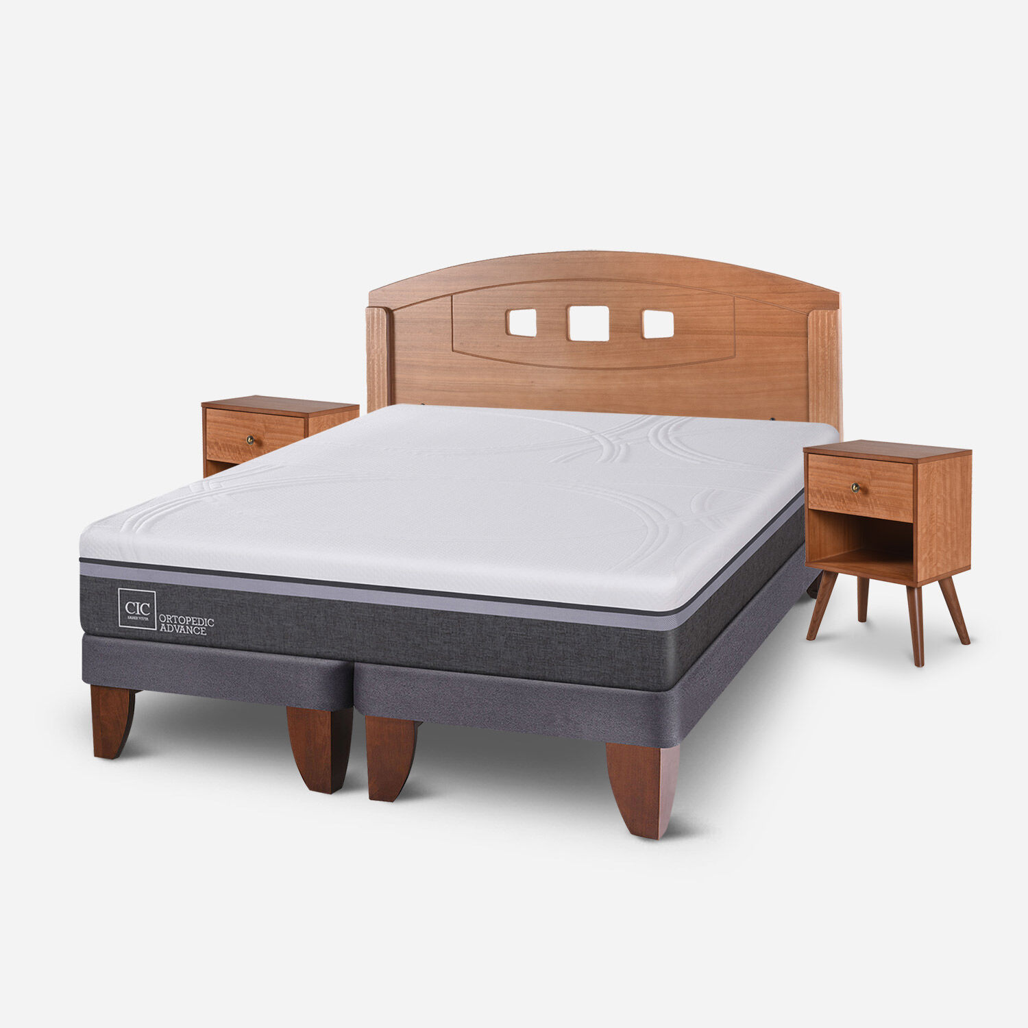 Cama Europea 2 Plazas Ortopedic Advance Base Dividida + Set Gales Caramel