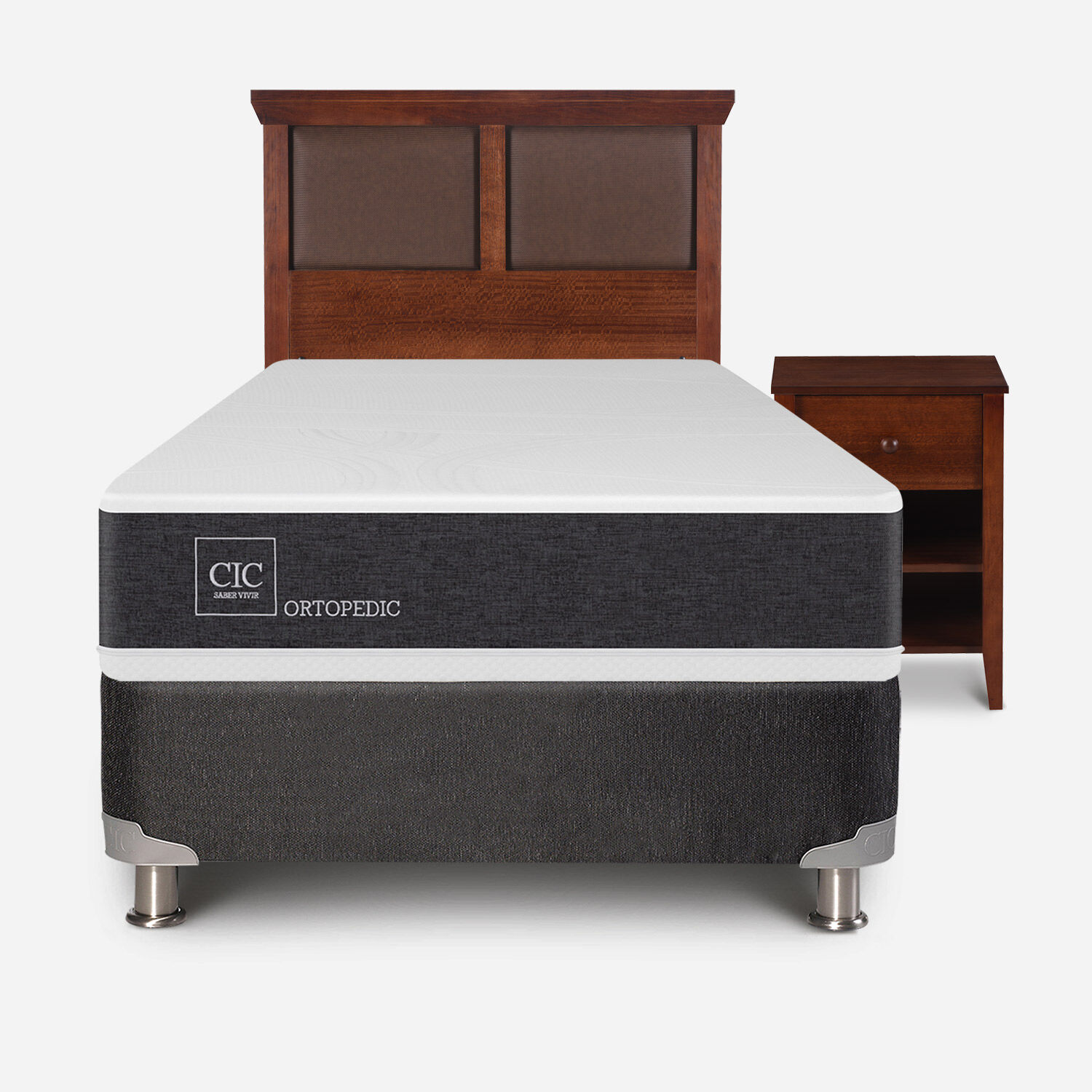 Box Spring 1,5 Plazas Ortopedic 5 Zonas + Set Torino Caramel