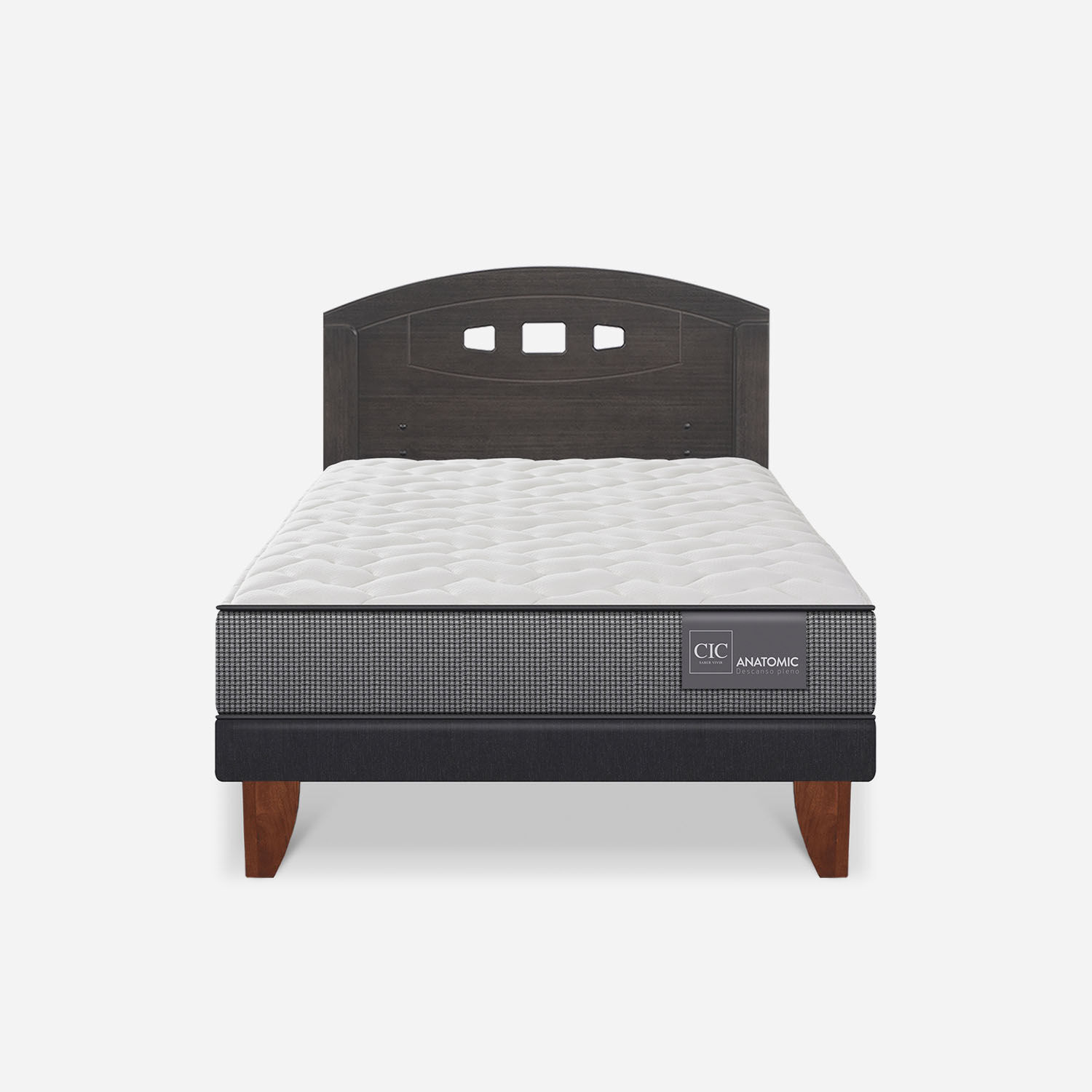 Cama Europea 1,5 Plazas Anatomic + Respaldo Gales Gris