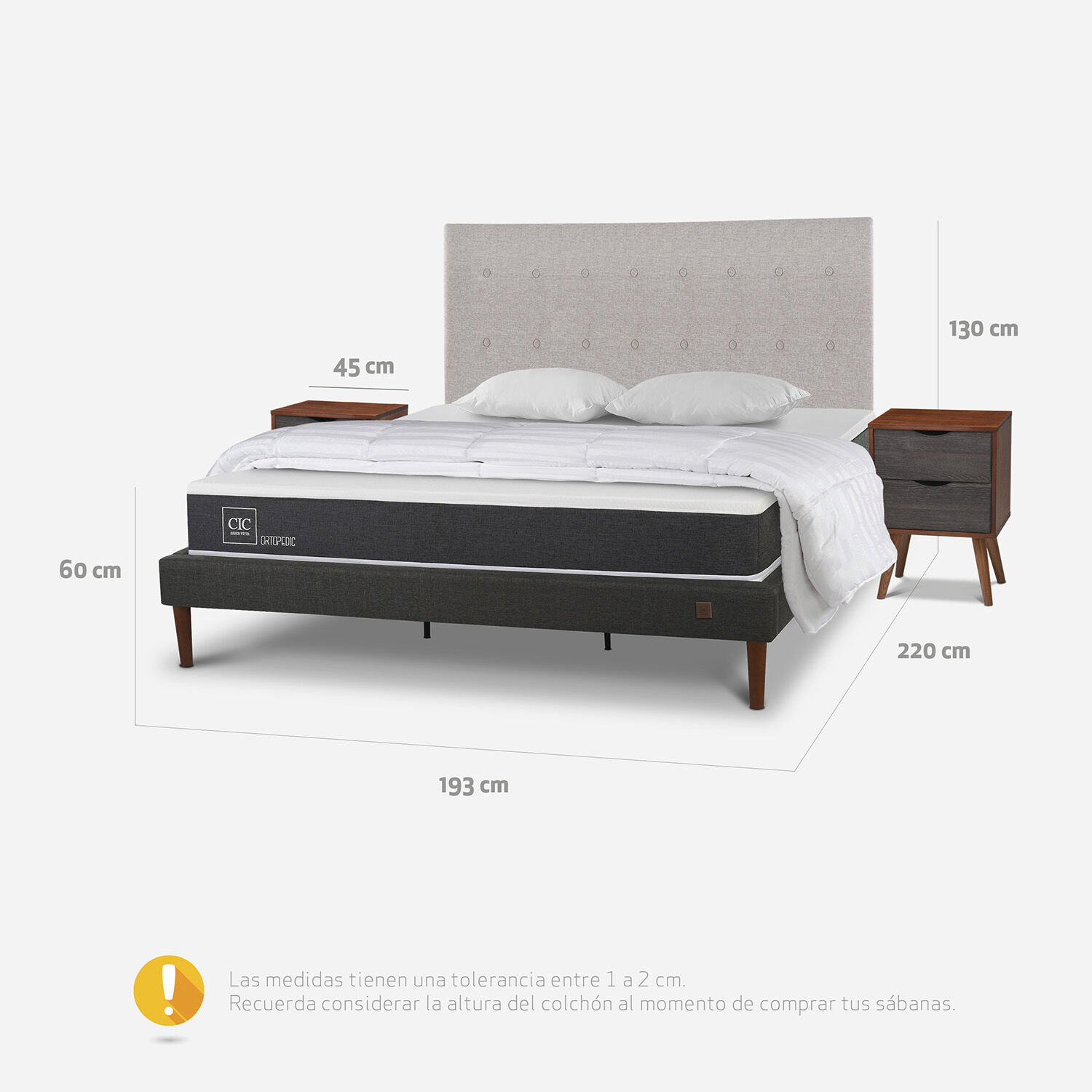 Cama Europea Curve King Ortopedic + Set Tigris + Almohadas + Plum&oacute;n