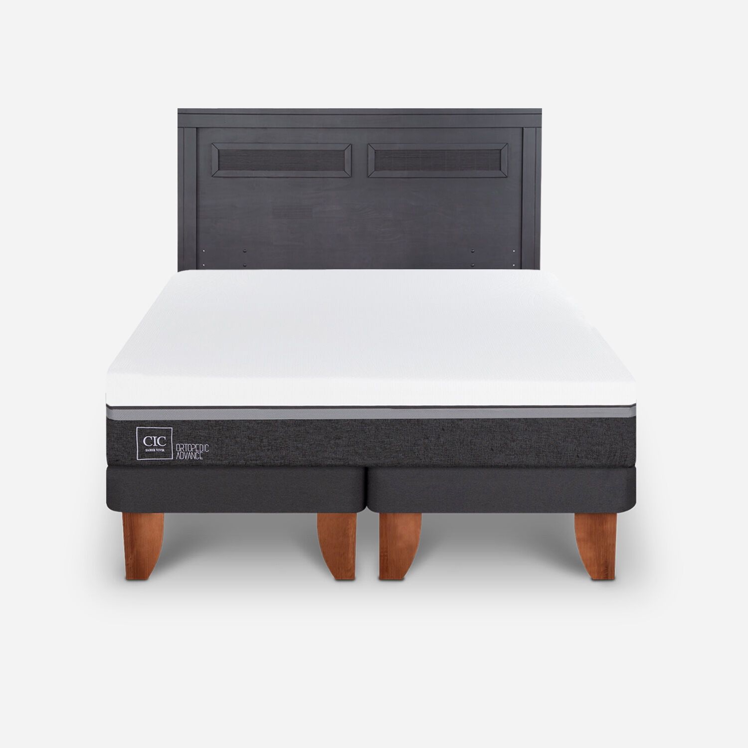 Cama Europea 2 Plazas Ortopedic Advance Base Dividida + Respaldo Milán Negro