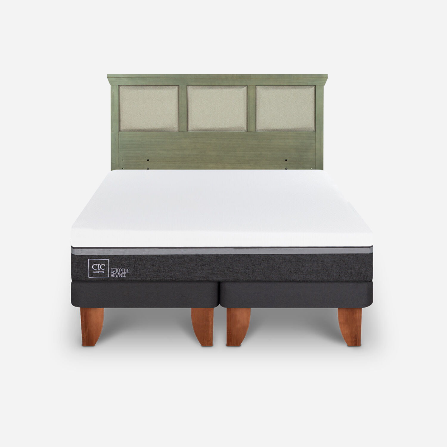 Cama Europea 2 Plazas Ortopedic Advance Base Dividida + Respaldo Torino Olivo