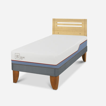 Cama Europea 1,5 Plazas Excellence Plus + Respaldo Múnich Mostaza