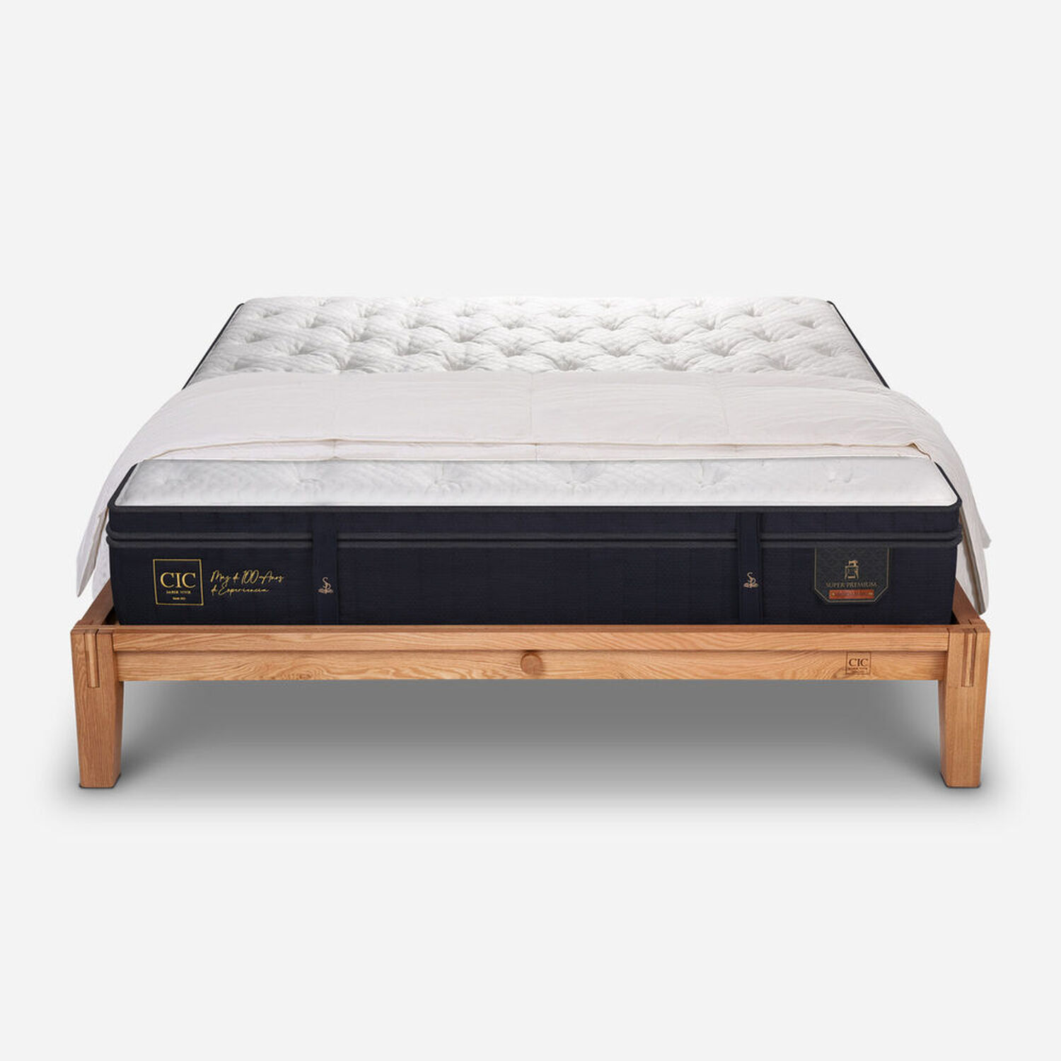 Cama Oak King Super Premium + Plumón 15% Pluma Ganso