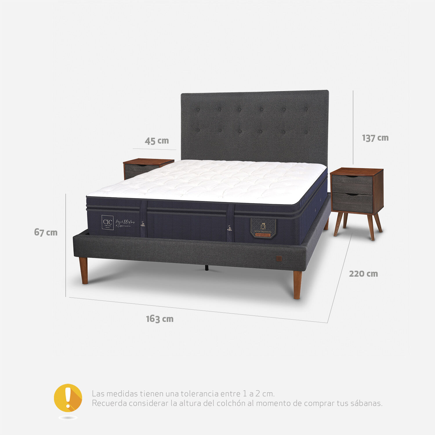 Cama Europea Curve 2 Plazas Super Premium + Set Éufrates