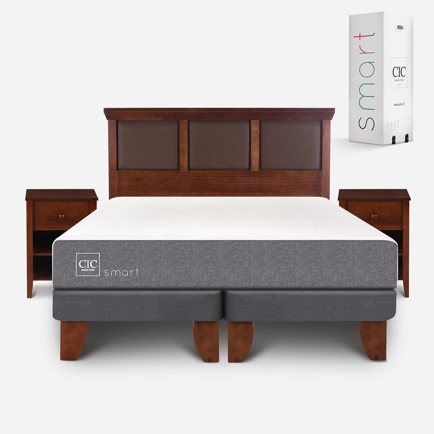 Cama Europea 2 Plazas Smart Base Dividida + Set Torino Caramel