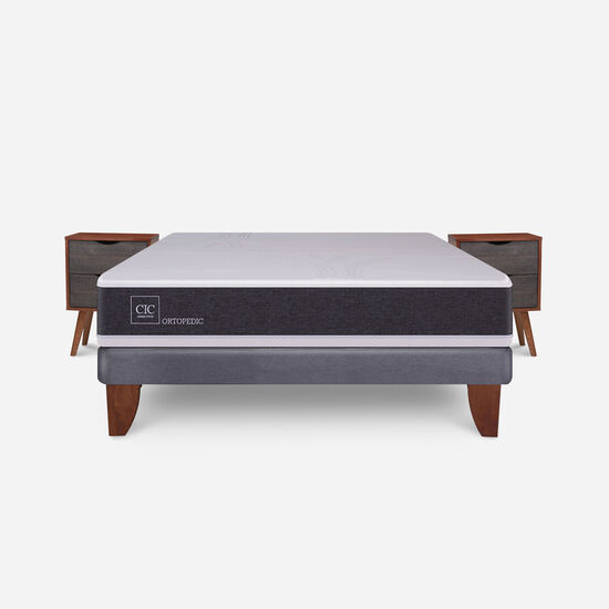 Cama Europea 2 Plazas Base Normal Ortopedic + Veladores Níger