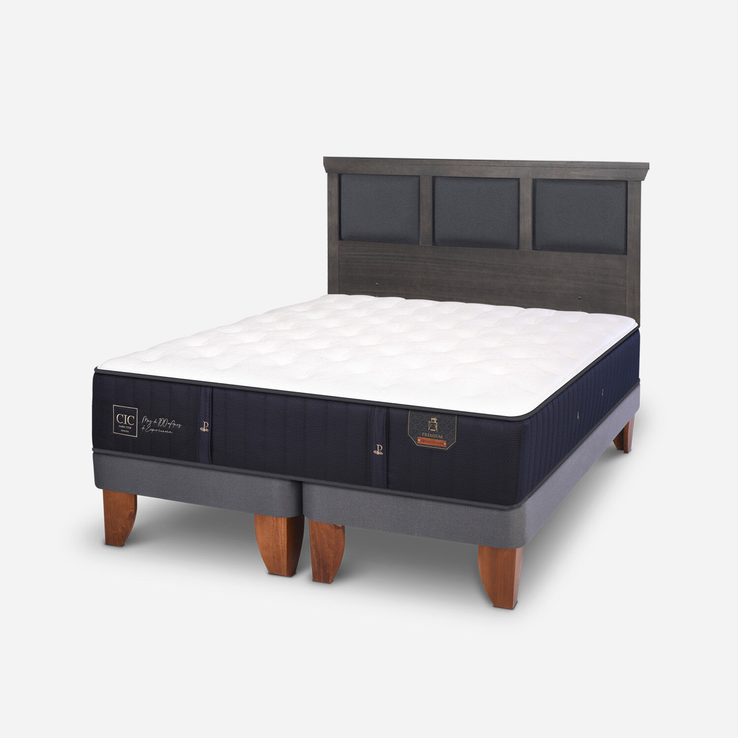 Cama Europea King Premium + Respaldo Torino Gris | CIC