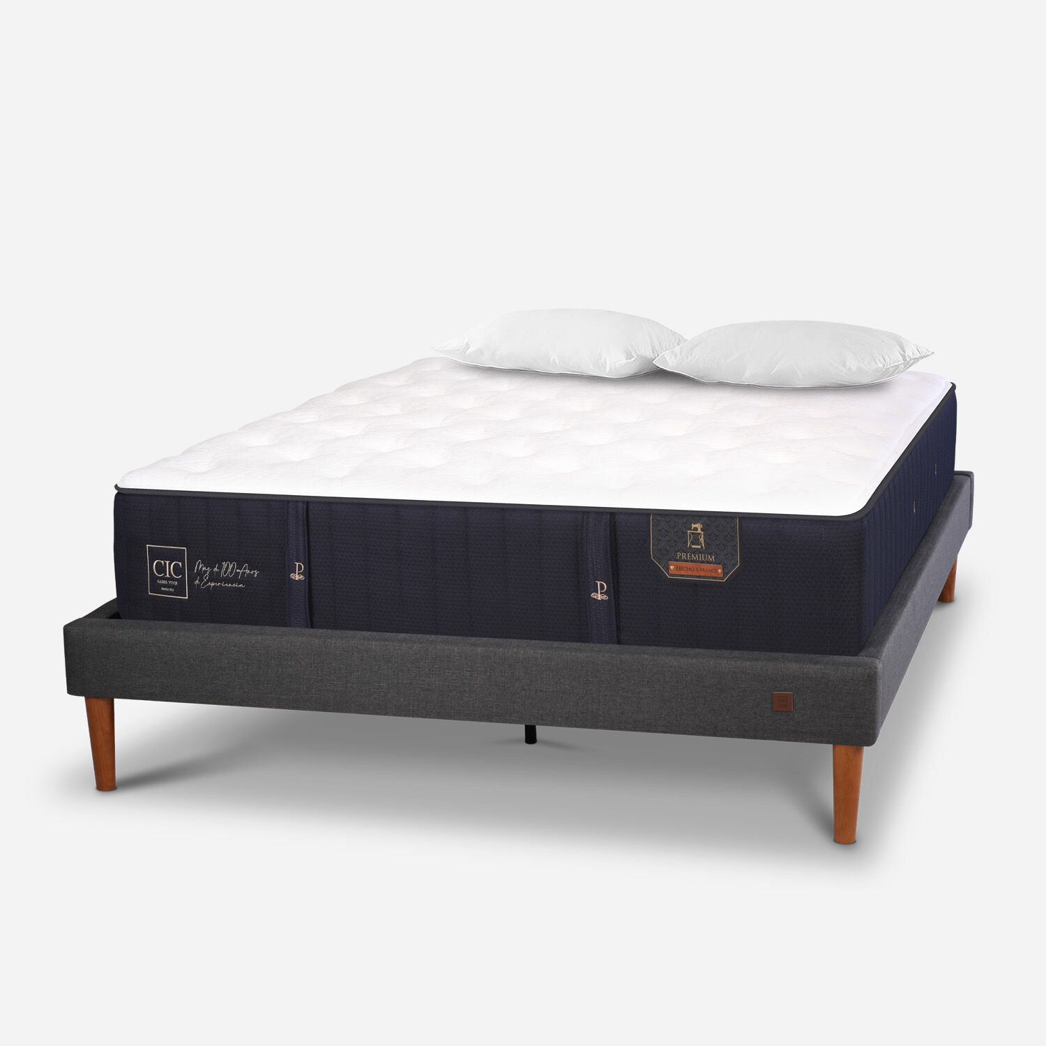 Cama Europea Curve 2 Plazas Premium + Almohadas Viscoel&aacute;sticas