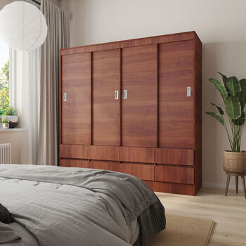 Cl&oacute;set 4 Puertas Corredera 8 Cajones Maule Cerezo