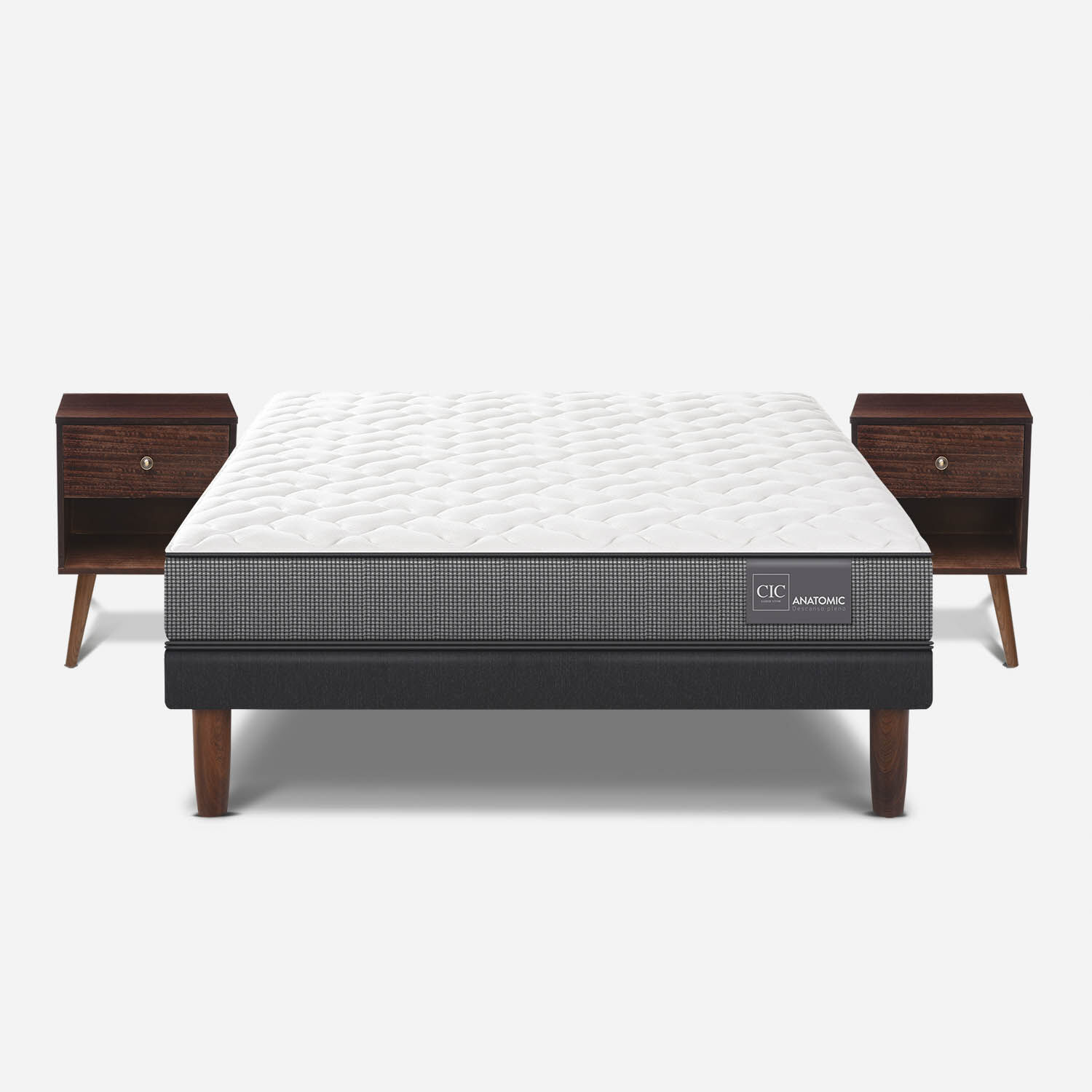 Cama Europea 2 Plazas Anatomic Base Normal + Veladores M&uacute;nich Chocolate