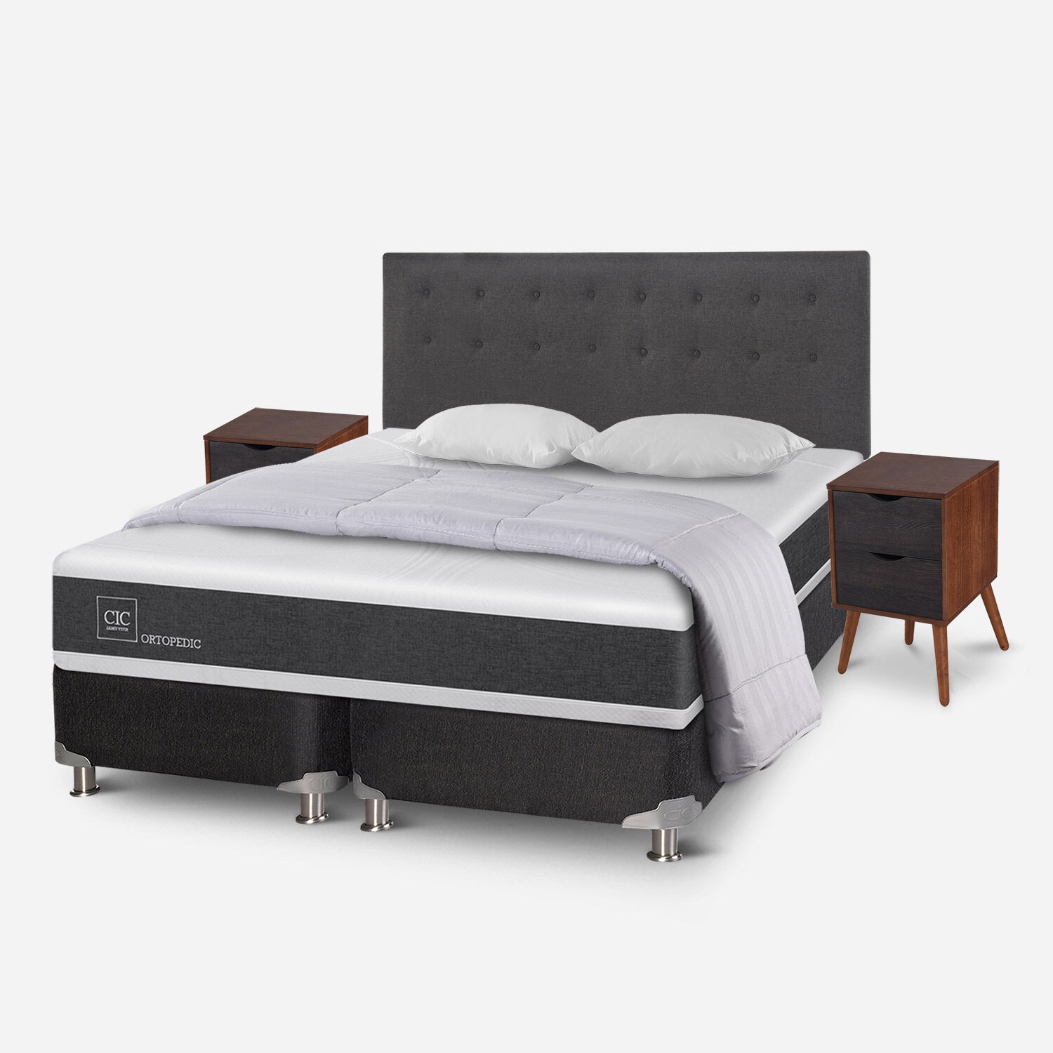 Box Spring King Ortopedic 5 Zonas + Almohadas + Plumón + Set Éufrates