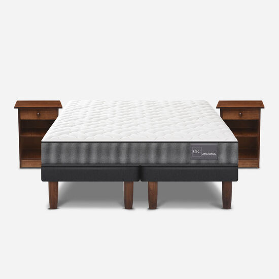 Cama Europea 2 Plazas Base Dividida Anatomic + Veladores Dublín Caramel