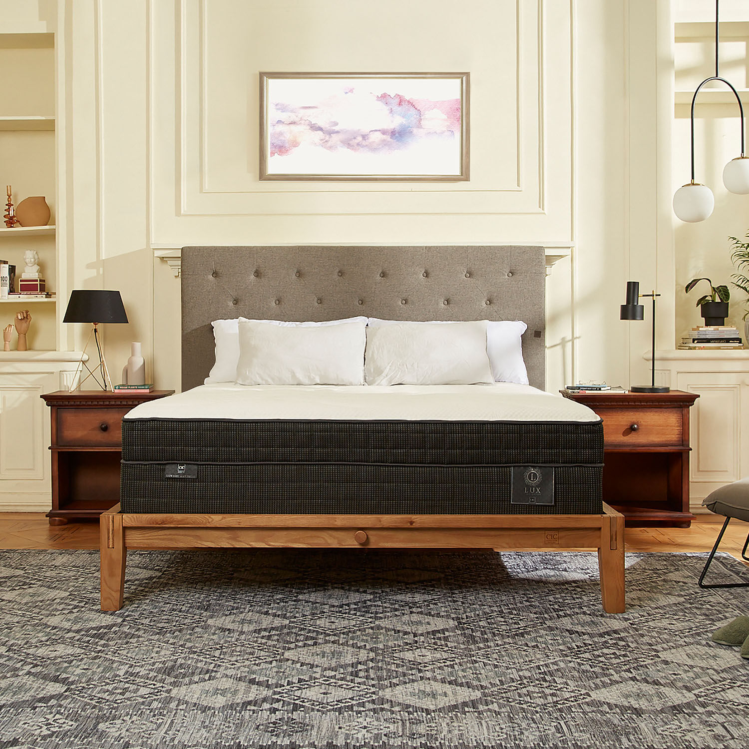 Cama Oak 2 Plazas Lux + Almohadas