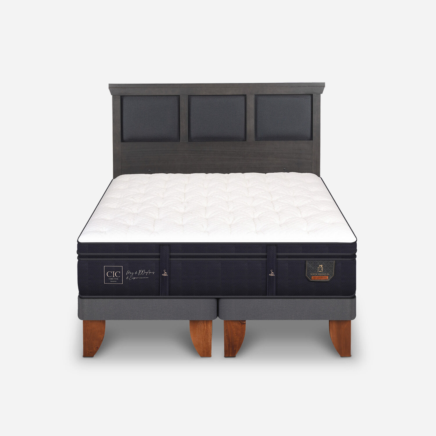 Cama Europea King Super Premium + Respaldo Torino Gris
