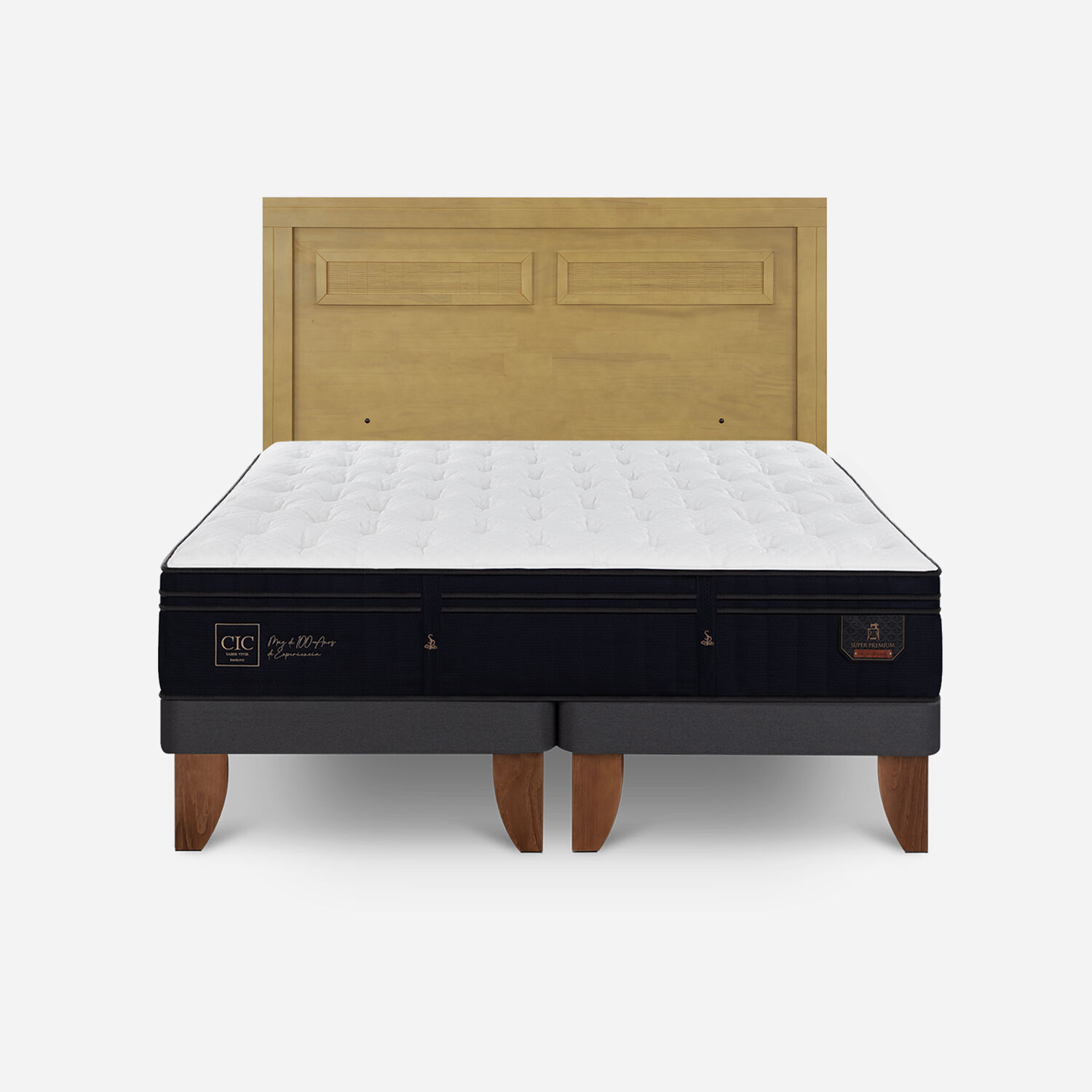 Cama Europea 2 Plazas Super Premium Base Dividida + Respaldo Mil&aacute;n Mostaza