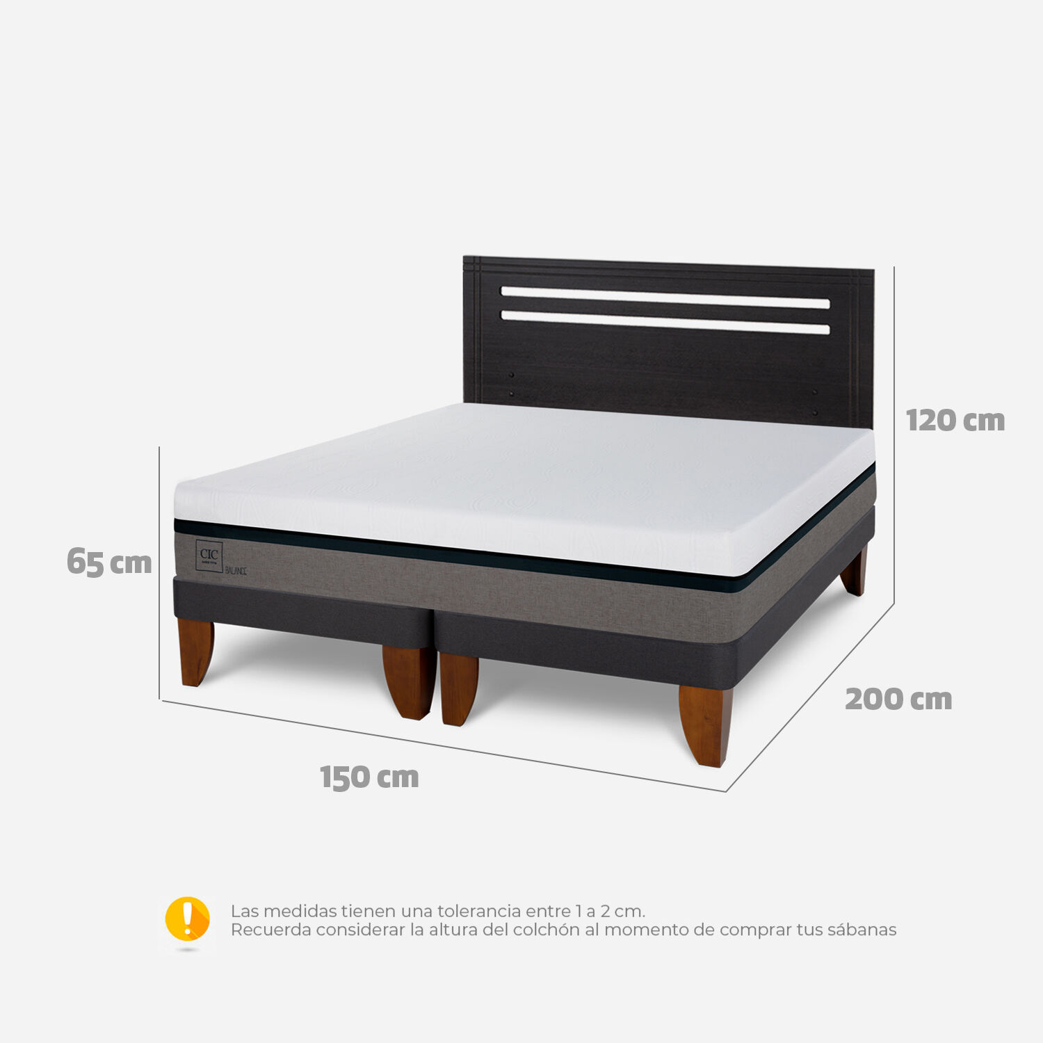 Cama Europea 2 Plazas Balance Base Dividida + Respaldo Múnich Negro
