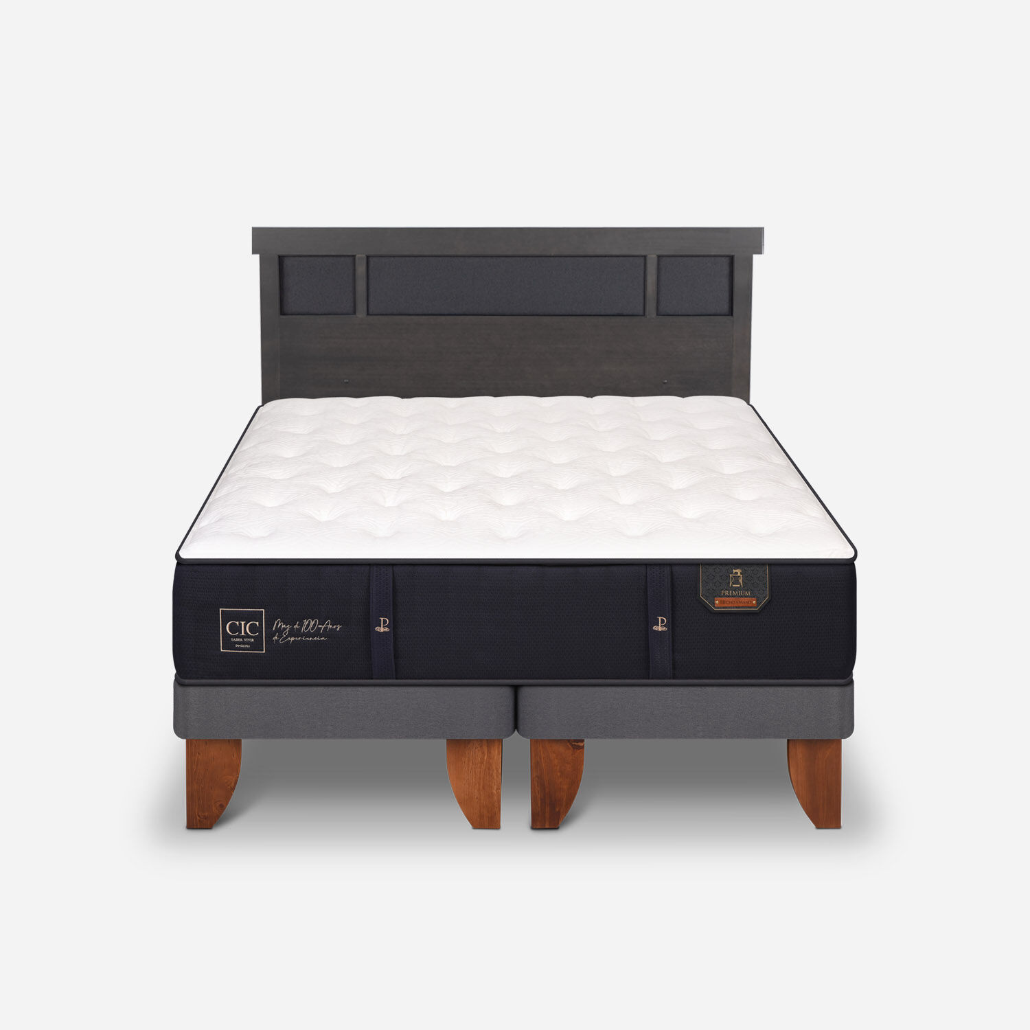 Cama Europea King Premium + Respaldo Dubl&iacute;n Gris