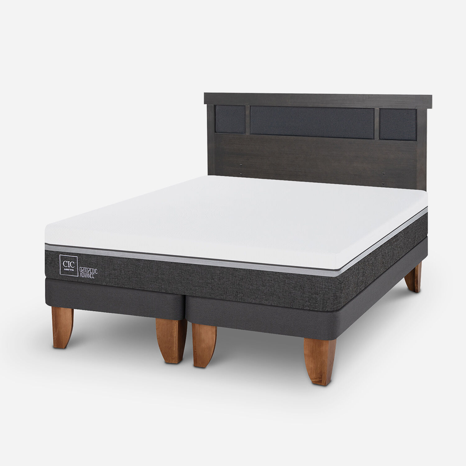 Cama Europea 2 Plazas Ortopedic Advance Base Dividida + Respaldo Dubl&iacute;n Gris